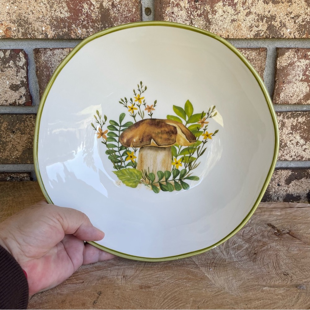 Vintage Italian Mushroom Bowl Ceramica Cuore Green Brown Yellow Beauty!